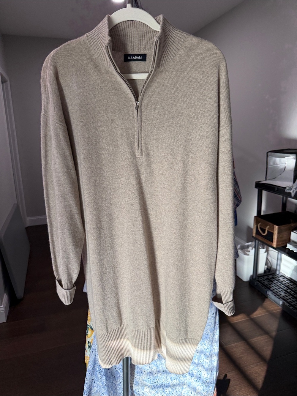 NAADAM Women's Cashmere Zip-Neck Sweater Dress in Oat